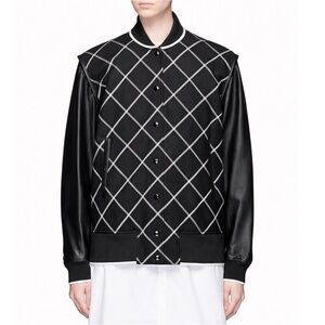 RAG & BONE 'Edith' Windowpane Check Leather Sleeve Bomber Jacket